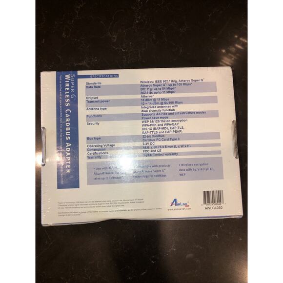AIRLINK 101 SUPER G WIRELESS CARDBUS ADAPTOR - 802.11b/g - 108Mbpss - Picture 2 of 2